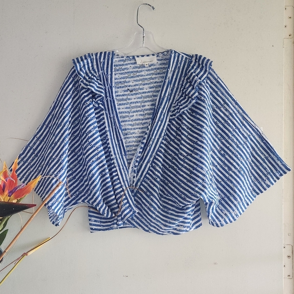 Anthropologie Nautical Ocean Blue and White Stripe Cover-up Cardigan - Picture 2 of 14